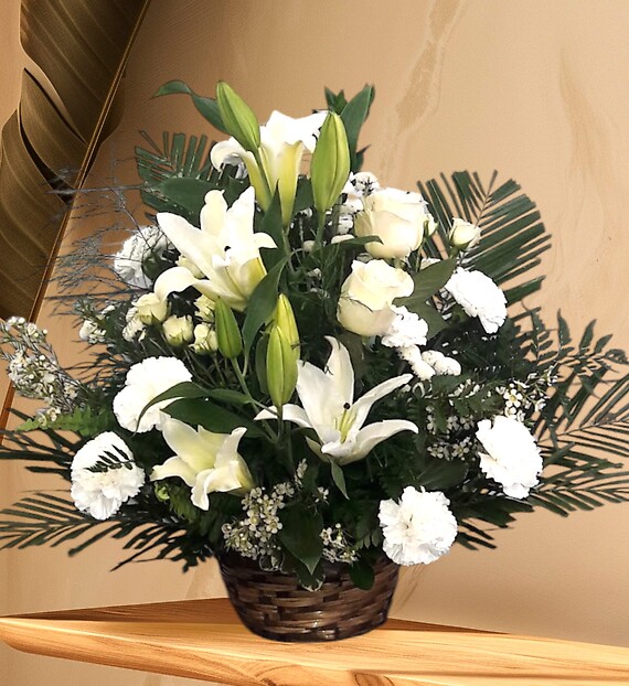 Peaceful Basket of White Lilies